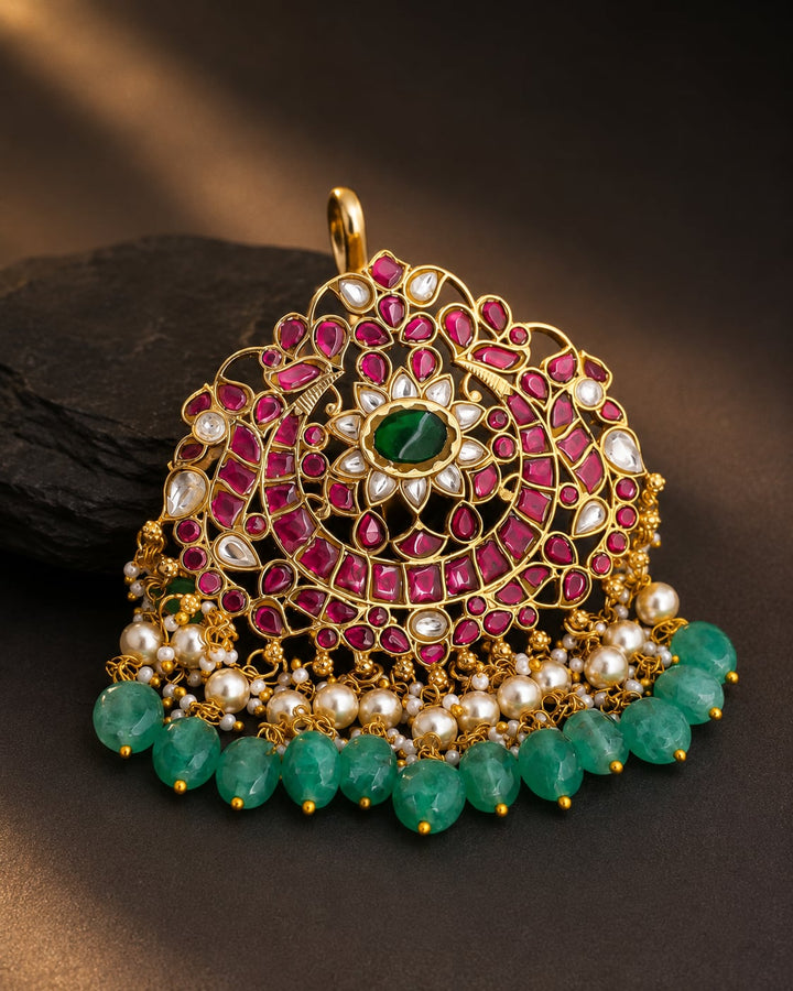 FeelOri jadau kundan Manga Lotus Chandbali Pendant - main product view