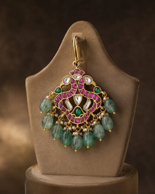 FeelOri crescent floral green drop jadau kundan maang tikka listed as maang tikka only main product view
