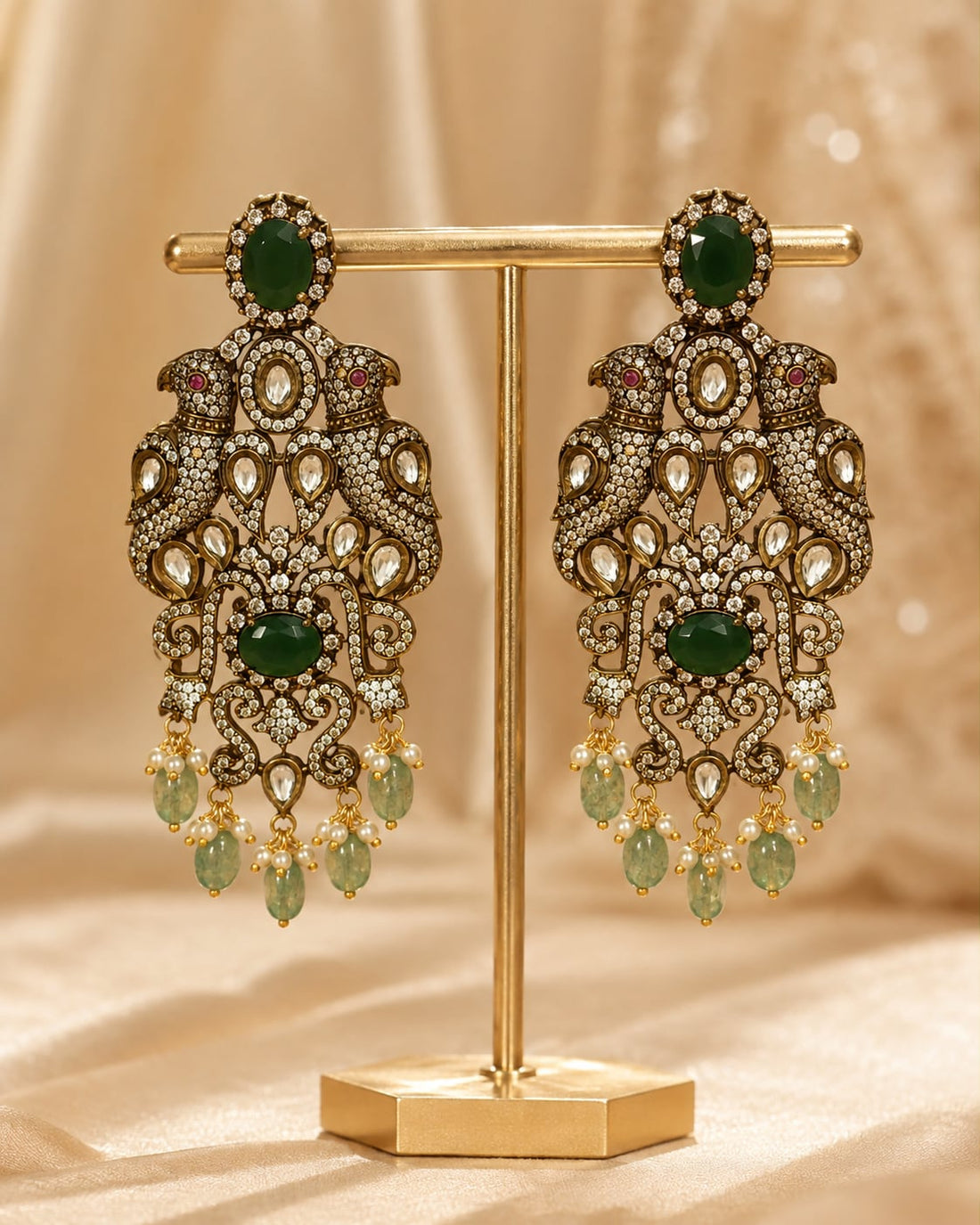 FeelOri emerald earrings on jewellery display