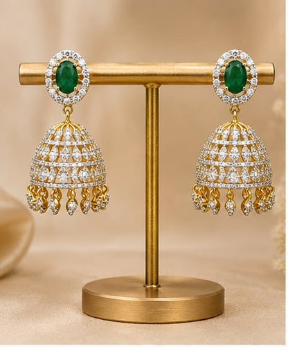 FeelOri emerald jhumka earrings rear view showing openwork reverse, straight posts, and push-back closures