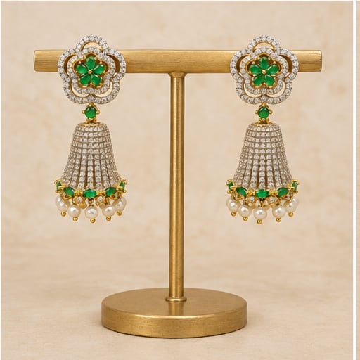 FeelOri emerald jhumka earrings for sarees, kurtas, and festive styling