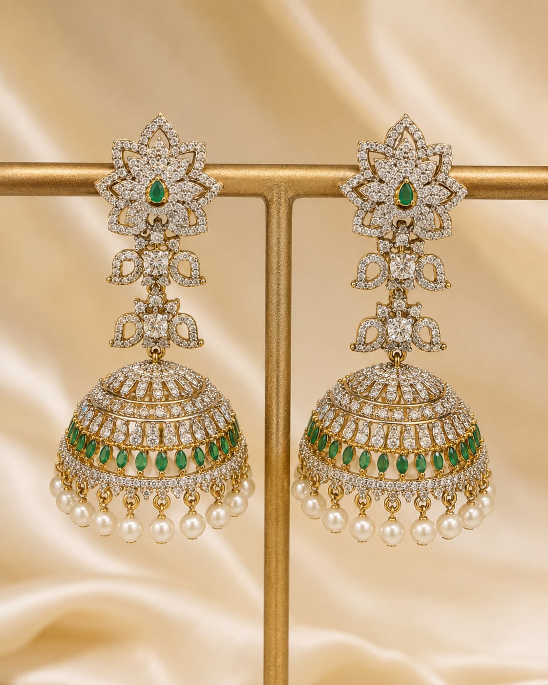 FeelOri emerald jhumka earrings for sarees, kurtas, and festive styling