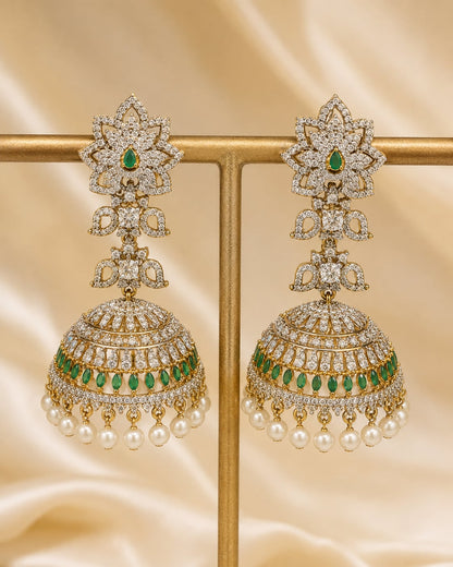 FeelOri emerald jhumka earrings for sarees, kurtas, and festive styling