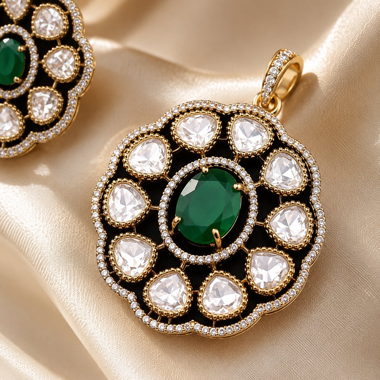FeelOri emerald-tone pendant set pendant and gold-polished detail