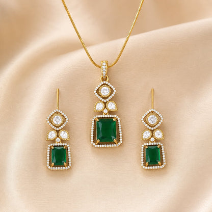 FeelOri emerald-tone pendant set for sarees and festive styling