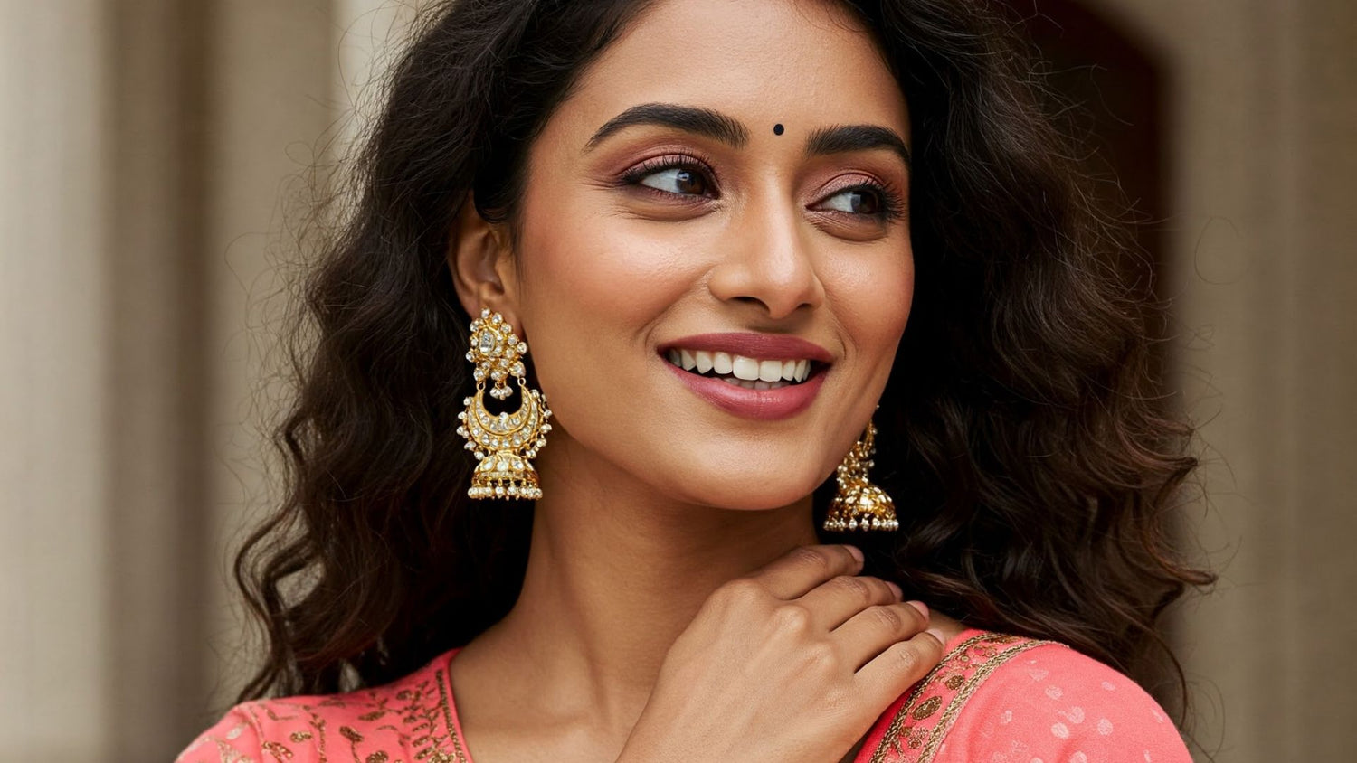 Feelori brand cover image featuring a confident modern Indian woman wearing Feelori fusion earrings and showcasing beautiful hair, embodying modern elegance.