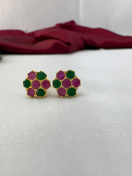 FeelOri Cherry Blossom Pink and Forest Green AD studs featuring Japanese-inspired spring color harmony in cluster
