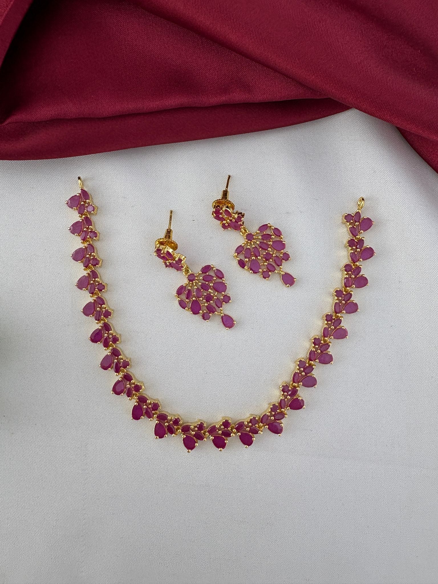 FeelOri Classic Ruby-Tone CZ Short Necklace Set with matching earrings. Timeless jewelry by feelori.
