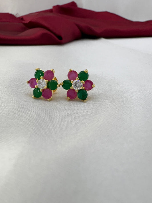 FeelOri Confetti Pop multi-color AD stud earrings pair featuring festive rainbow gemstone celebration in cluster