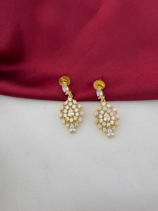 Detailed close-up of the AD stone earrings from the FeelOri Contemporary Chic Geometric Short Necklace Set by feelori