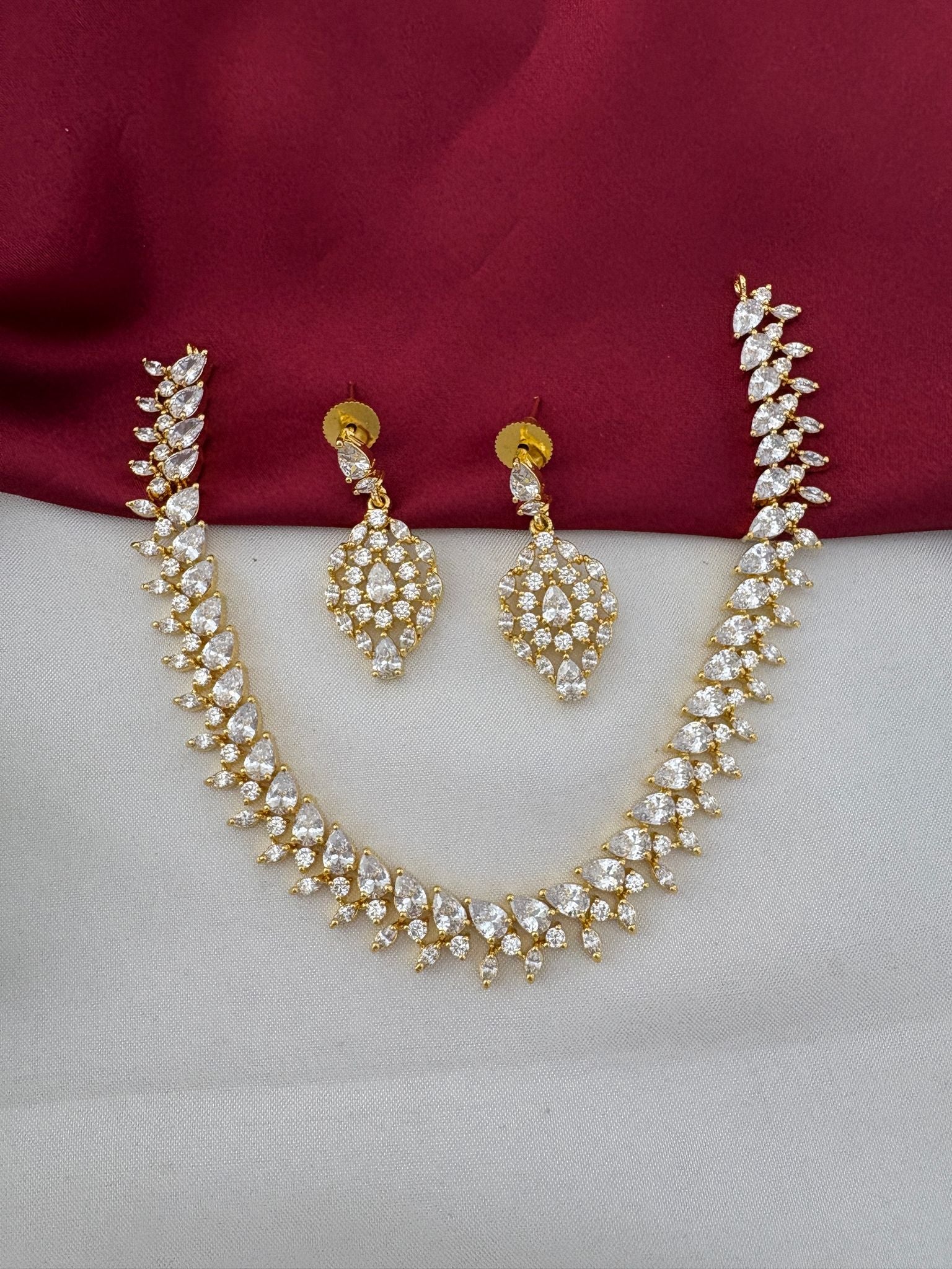 FeelOri Contemporary Chic AD Stone Geometric Short Necklace and Earrings Set - Full view by feelori