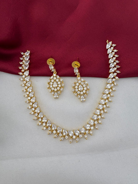 FeelOri Contemporary Chic AD Stone Geometric Short Necklace and Earrings Set - Full view by feelori