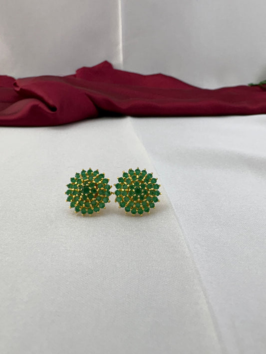 FeelOri Emerald Haze green AD stud earrings pair showcasing vibrant emerald stones in gold cluster setting