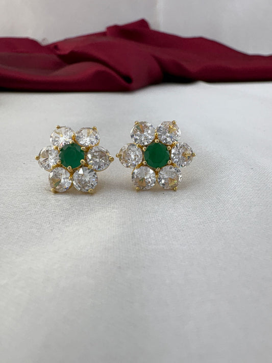 FeelOri Evergreen Duo white and green AD stud earrings pair showcasing classic emerald and clear stone combination