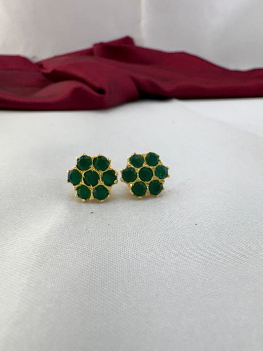 FeelOri Forest Jewel dark green AD stud earrings pair featuring deep emerald forest tones in rich cluster design