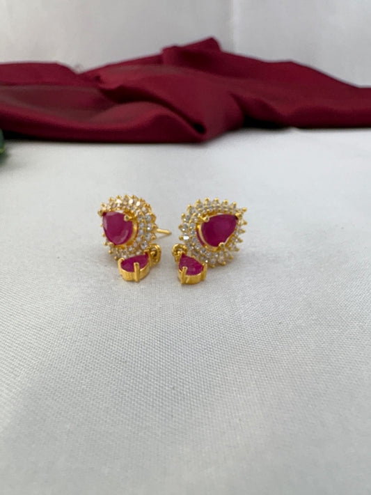 FeelOri Fuchsia Flash bright pink AD stud earrings pair showcasing vibrant fuchsia stones in bold cluster design