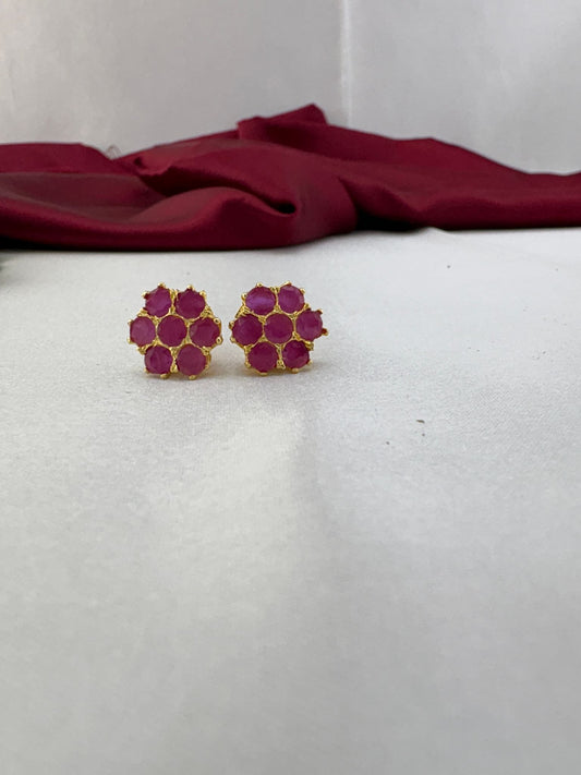 FeelOri Fuchsia Flash bright pink AD stud earrings pair featuring vibrant electric fuchsia stones in bold cluster