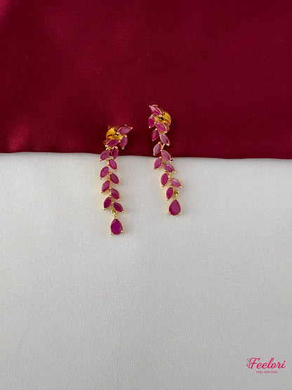 FeelOri Gold Plated Ruby-Tone Leaf Droplet Necklace Set - Vine Grace - FeelOri Indian fashion jewellery view 3