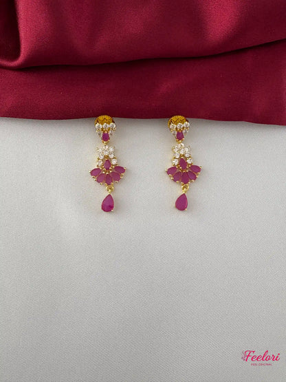 FeelOri Gold Plated Ruby-Tone Marquise Droplet Necklace Set - Clustered Earrings - FeelOri Indian fashion jewellery view 3