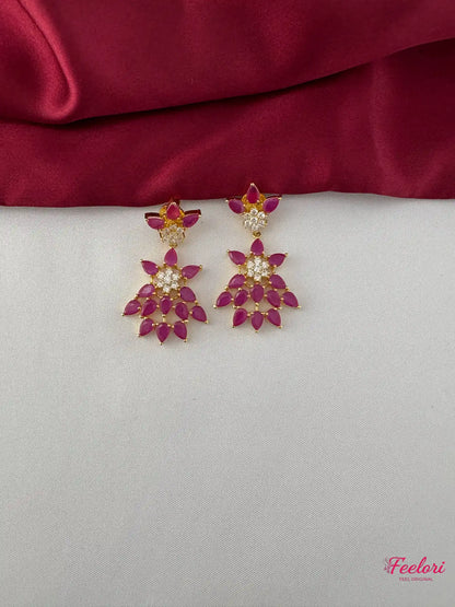 FeelOri Gold Plated Ruby-Tone Marquise Petal Floral Necklace Set - Radiant Bloom - FeelOri Indian fashion jewellery view 3