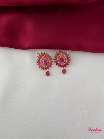 FeelOri Gold Plated Ruby-Tone Petal Necklace Set - Circular Pendant Design - FeelOri Indian fashion jewellery view 3