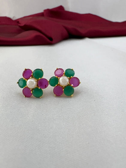 FeelOri Jewel Box multi-color AD stud earrings pair featuring rich jewel tones in luxurious cluster arrangement