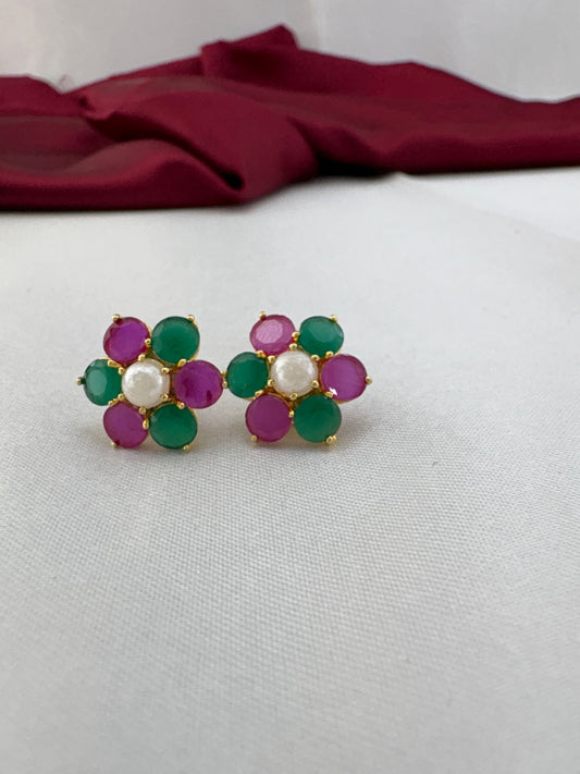 FeelOri Jewel Box multi-color AD stud earrings pair featuring rich jewel tones in luxurious cluster arrangement