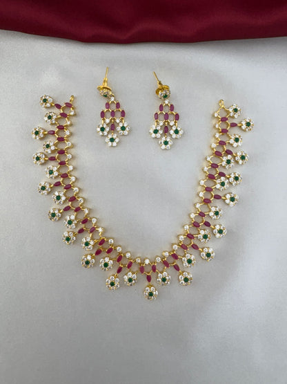FeelOri Jewel Tone Majesty Multi-Color AD Short Necklace and Earrings Set displayed on a light grey background.