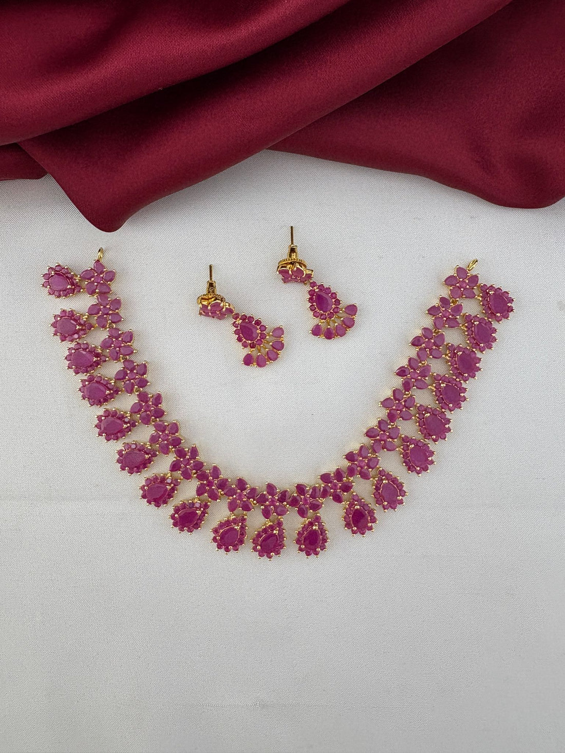 FeelOri Kundan Style Ruby-Tone CZ Short Necklace and Earrings Set - Rajputana Look Collection