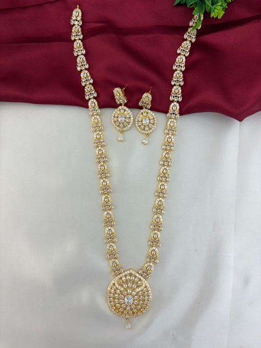 FeelOri Luminous Cascade White AD Long Necklace Set showcasing the pendant design and matching earrings.