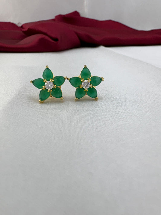 FeelOri Meadow Green medium tone AD stud earrings pair highlighting natural emerald meadow hues in cluster