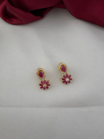 FeelOri Metro Gleam Ruby & AD Geometric Earrings - Detailed Close-up View