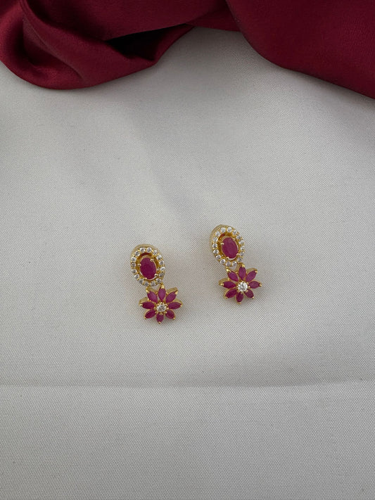 FeelOri Metro Gleam Ruby & AD Geometric Earrings - Detailed Close-up View