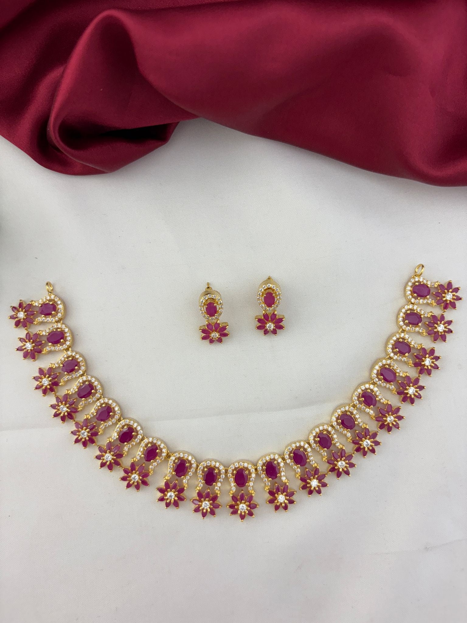 FeelOri Metro Gleam Ruby & AD Geometric Set - Alternate Display with Maroon Drape