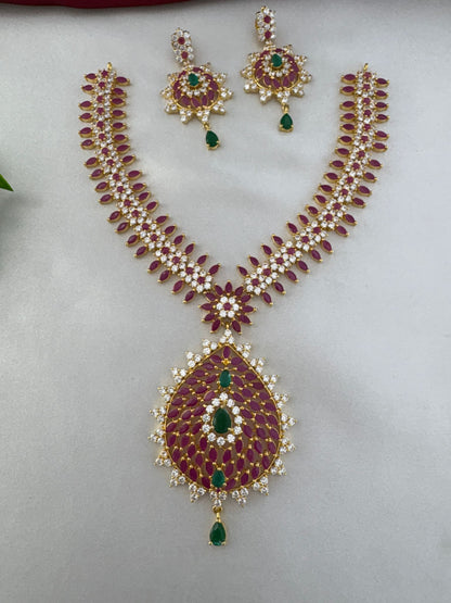 FeelOri Modern Art Multi-Color AD Geometric Short Necklace and Earrings Set - Full View