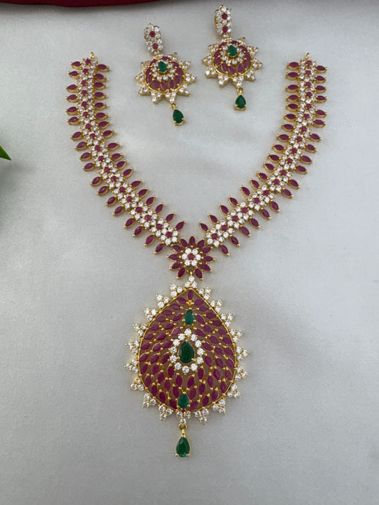 FeelOri Modern Art Multi-Color AD Geometric Short Necklace and Earrings Set - Full View