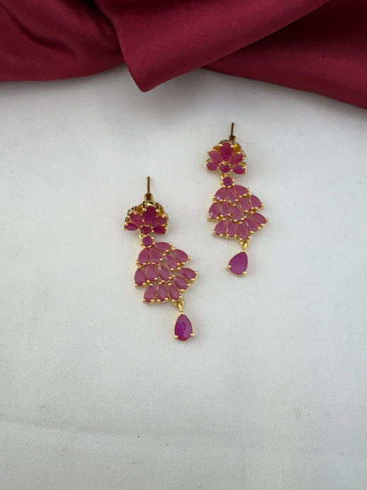 FeelOri Party Wear Ruby-Tone CZ Short Necklace Set - Detailed close-up of the matching ruby earrings.