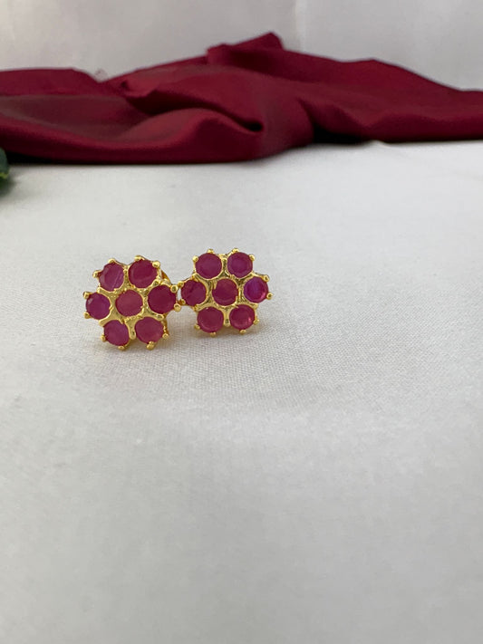 FeelOri Peony Pink soft mid-tone AD stud earrings pair featuring delicate peony-inspired pink hues in cluster