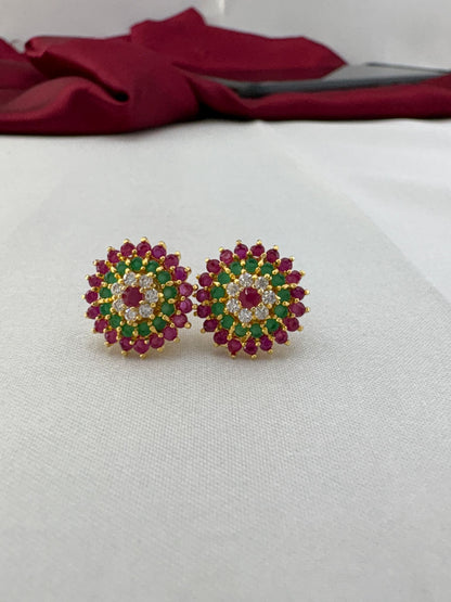 FeelOri Rainbow Radiance multi-color AD stud earrings pair featuring vibrant gemstone cluster in gold setting