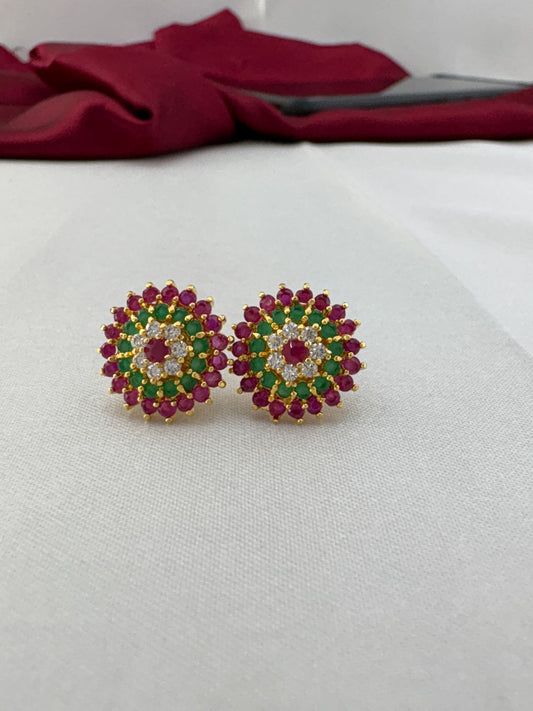 FeelOri Rainbow Radiance multi-color AD stud earrings pair featuring vibrant gemstone cluster in gold setting