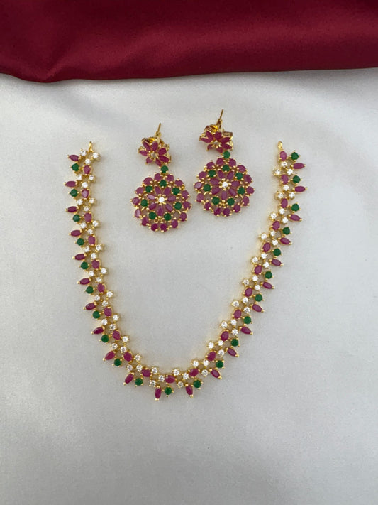 FeelOri Rainbow Sparkle Multi-Color AD Short Necklace and Earrings set - alternative layout 2 with spread necklace.