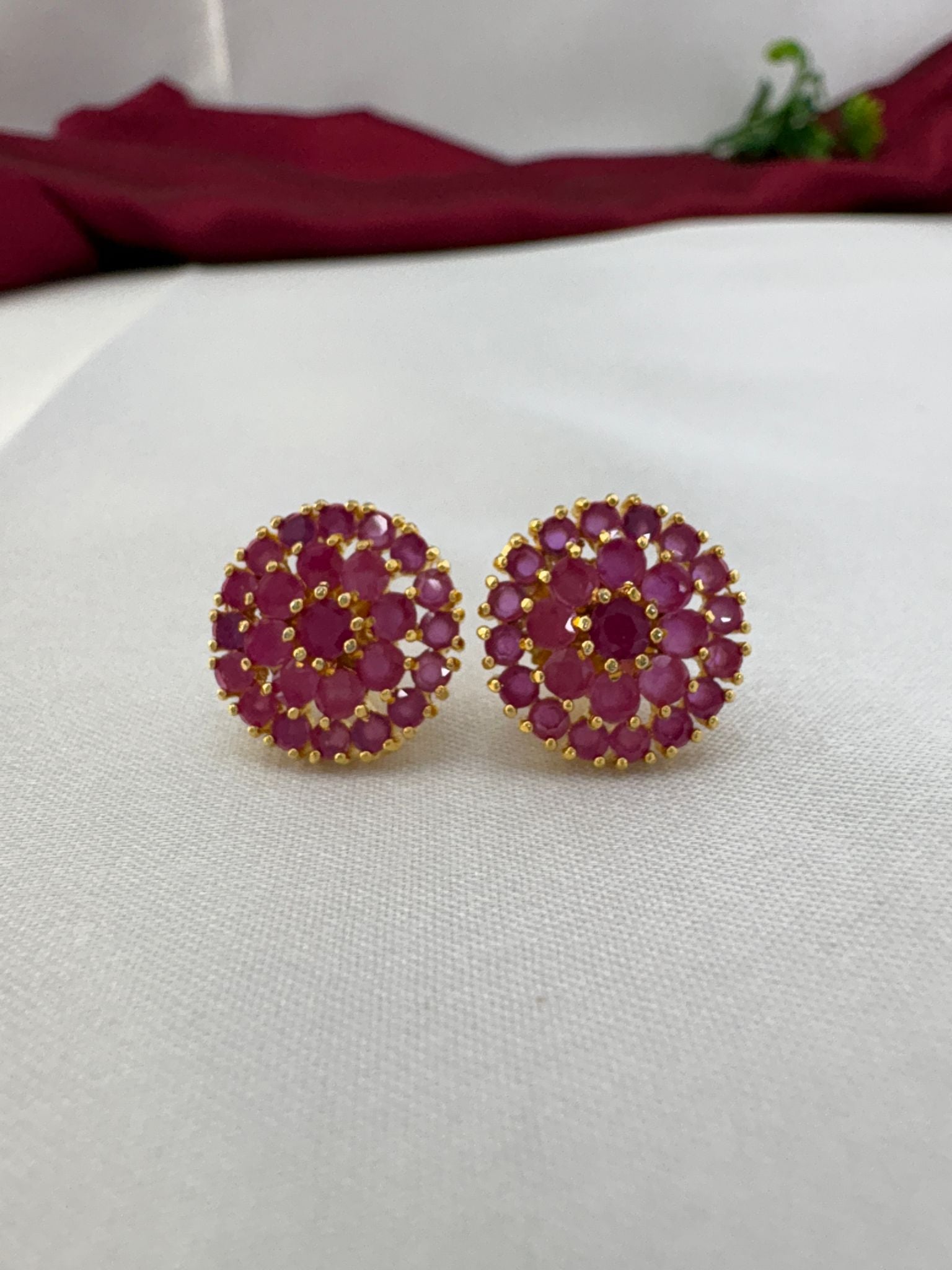 FeelOri Raspberry Kiss deep pink AD stud earrings pair featuring rich raspberry-inspired deep pink tones in cluster