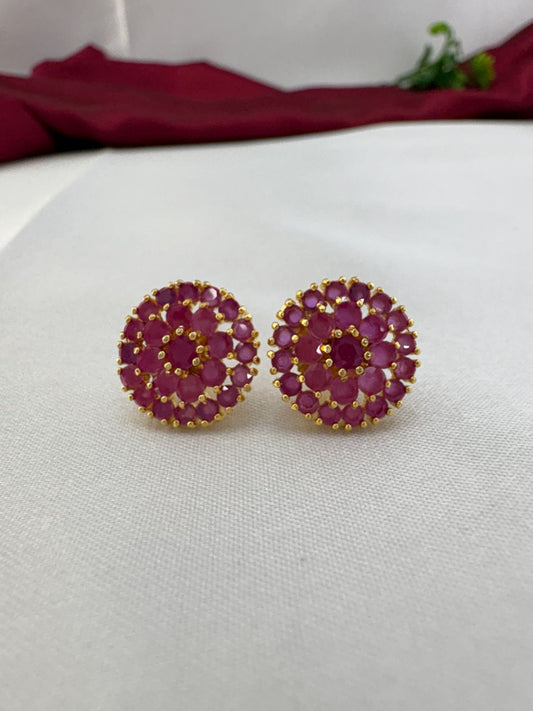 FeelOri Raspberry Kiss deep pink AD stud earrings pair featuring rich raspberry-inspired deep pink tones in cluster