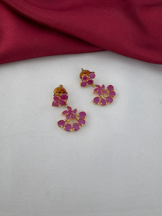 FeelOri Exclusive Ruby-Tone CZ Short Necklace Set - Designer Wear - Detailed close-up of ruby earrings.