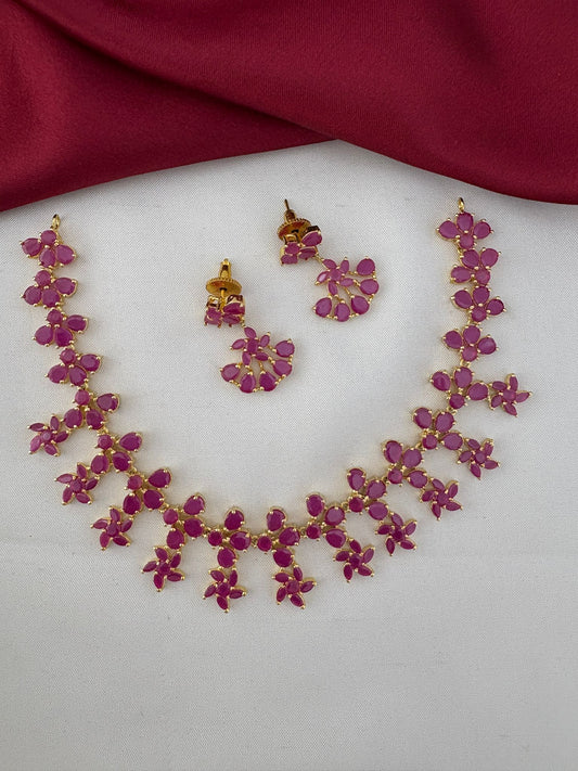 FeelOri Exclusive Original Ruby Short Necklace Set - Designer Wear - Main view with necklace and earrings.