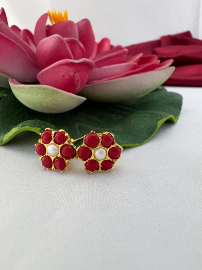 FeelOri passionate ruby hue AD studs styled with lotus creating romantic fiery passionate love-inspired appeal
