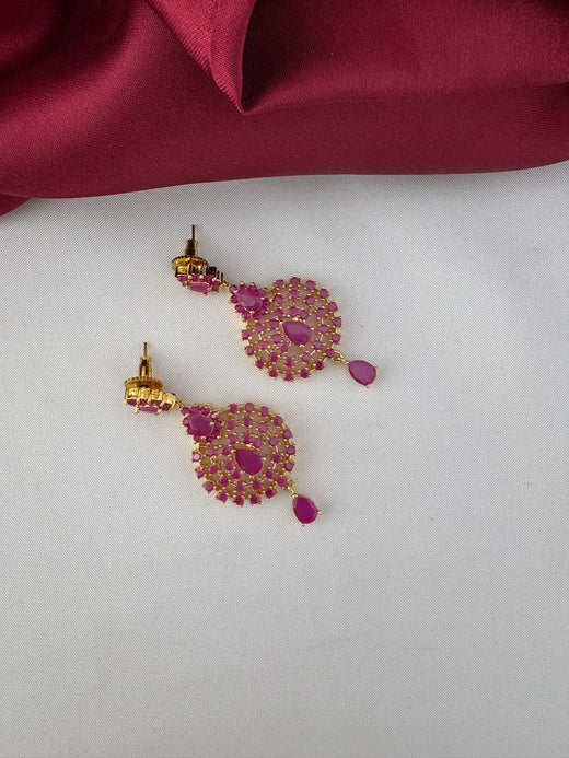 FeelOri Ruby-Tone CZ Short Necklace Set - Detailed close-up of the ruby stone earrings.