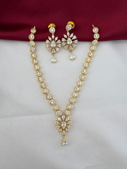 FeelOri South Indian Glow AD Stone Temple-Inspired Short Set - Full view of necklace and earrings