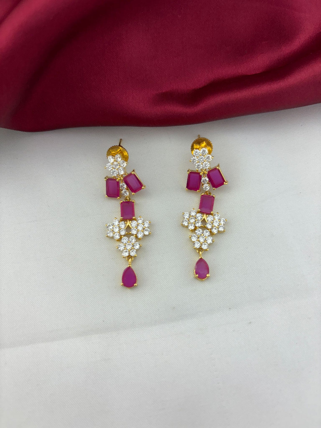 FeelOri Starburst Ruby & AD Stone Earrings - Close-up Detail