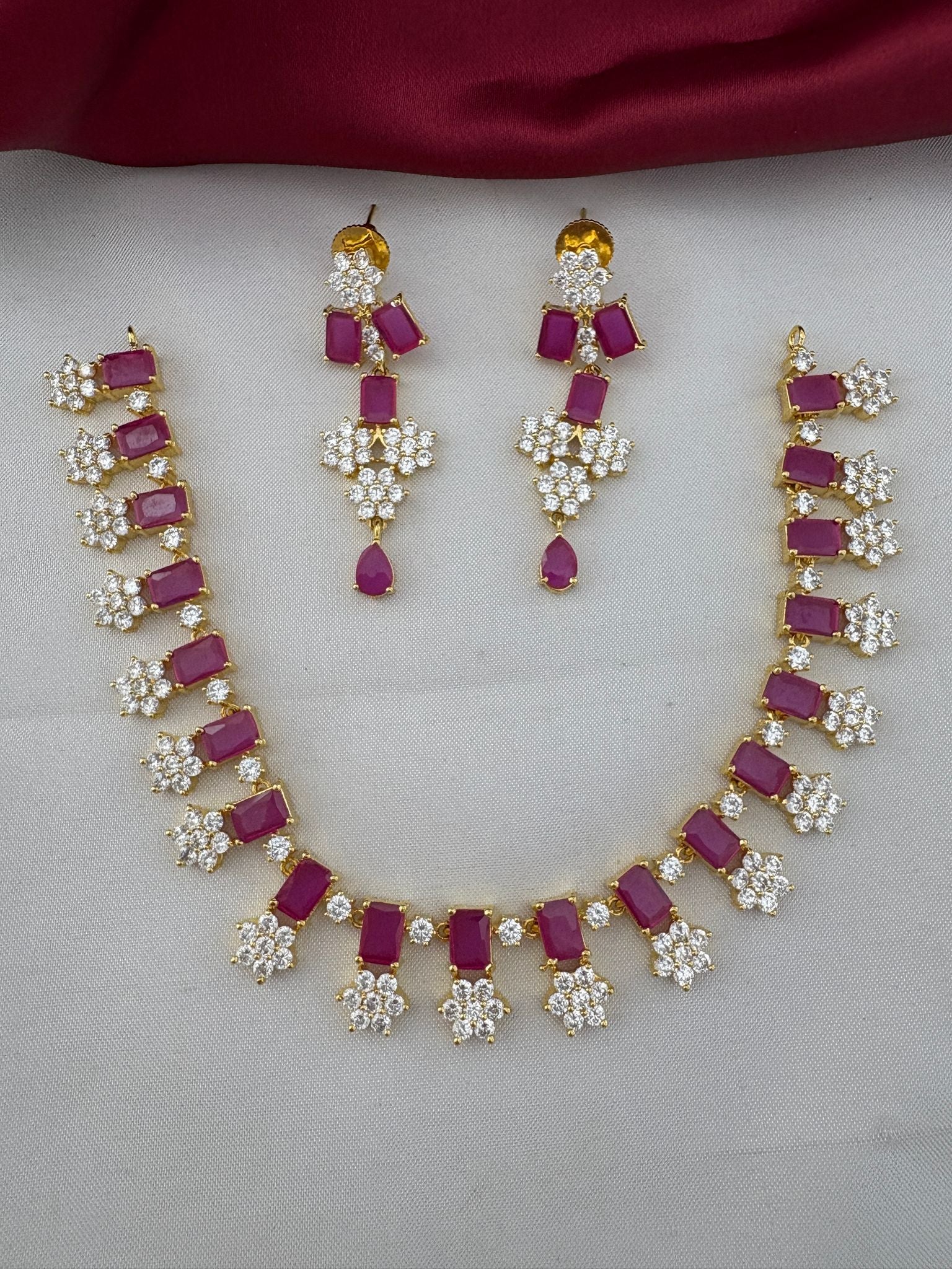 FeelOri Starburst Ruby & AD Stone Necklace Set for Festive Glamour - Full Set